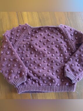Misha And Puff Kids Burgundy PUFF POPCORN SWEATER in cotton